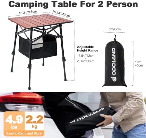 Odoland Portable Camping Table, Folding for Beach Outdoor Adjustable Height |...
