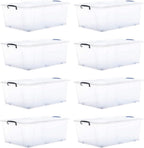 Superio Storage Bins with Lids- Clear Boxes for Organizing, Stackable Plastic Containers- BPA Free, Non-Toxic, Odor Free, Organizer for Home, Office, Dorm (8 Pack, 32 Qt (Wheeled))