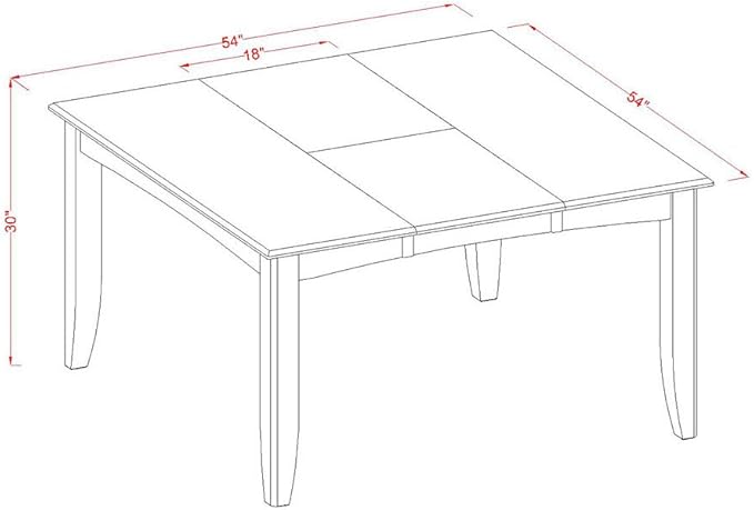 East West Furniture PFT-BLK-TL Parfait Modern Kitchen Table - a Square Dining Table Top with Butterfly Leaf, 54x54 Inch, Black & Cherry