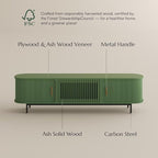 POVISON Fully-Assembled Modern Green TV Stand with Tambour Doors, Fluted TV Media Console for 65 Inch TVs, Sliding Door Entertainment Center with Storage for Living Room (Green, 70.87")