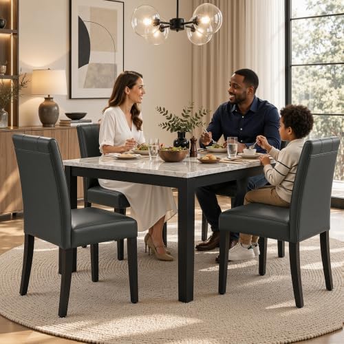CHUN YI Dining Chairs Set of 4, Faux Leather Dining Room Chairs, Upholstered ...
