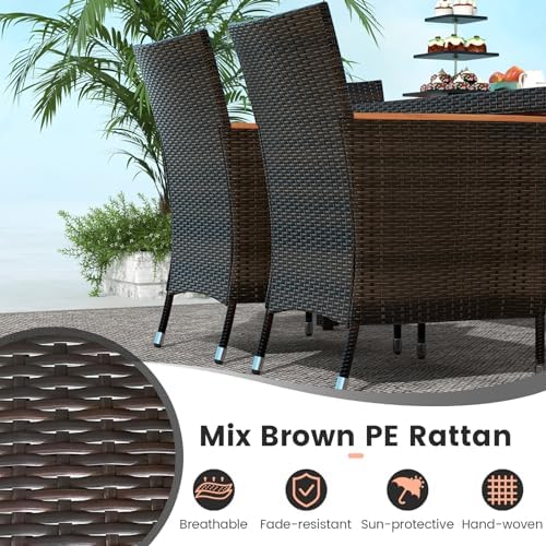 Tangkula 7 Pieces Outdoor Wicker Dining Set, Patio Dining Furniture Set with ...