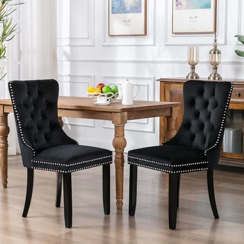 Virabit Velvet Dining Chairs, Tufted Upholstered Dining Chairs with Nailhead ...