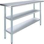 AmGood Stainless Steel Work Table with 2 Shelves | NSF | Metal Utility Table (60" Long x 18" Deep)