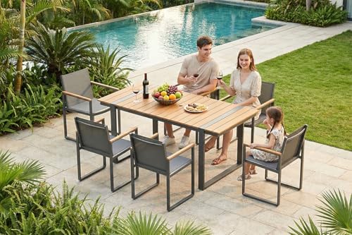 Full Grounded Outdoor Dining Set, Aluminum Patio Table and Chairs