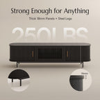POVISON Fully-Assembled Sliding Tambour Door TV Stand, Mid Century Modern Sintered Stone TV Console, Wood Media Console for 85 Inch TV, Entertainment Center with Storage Cabinet(Black, 94.49")