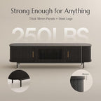 POVISON Fully-Assembled Sliding Tambour Door TV Stand, Mid Century Modern Sintered Stone TV Console, Wood Media Console for 85 Inch TV, Entertainment Center with Storage Cabinet(Black, 94.49")