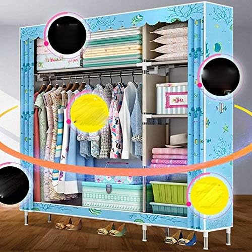 Simple Wardrobe Reinforced Thicken Cloth Sturdy Steel Frame Assembly Oxford L...