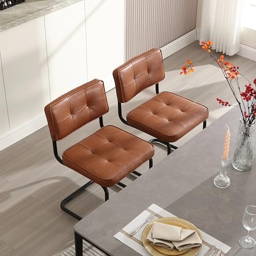Zesthouse Industrial Metal Dining Chairs Set of 2, Upholstered Leather Kitche...