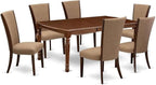 East West Furniture DOVE7-MAH-47 7 Piece Dining Table Set Consist of a Rectangle Butterfly Leaf Kitchen Table and 6 Light Sable Linen Fabric Parsons Chairs, 42x78 Inch, Mahogany