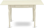 East West Furniture MZDA3-LWH-C 3 Piece Dining Room Table Set Contains a Rectangle Kitchen Table with Dropleaf and 2 Linen Fabric Upholstered Dining Chairs, 36x54 Inch, Linen White