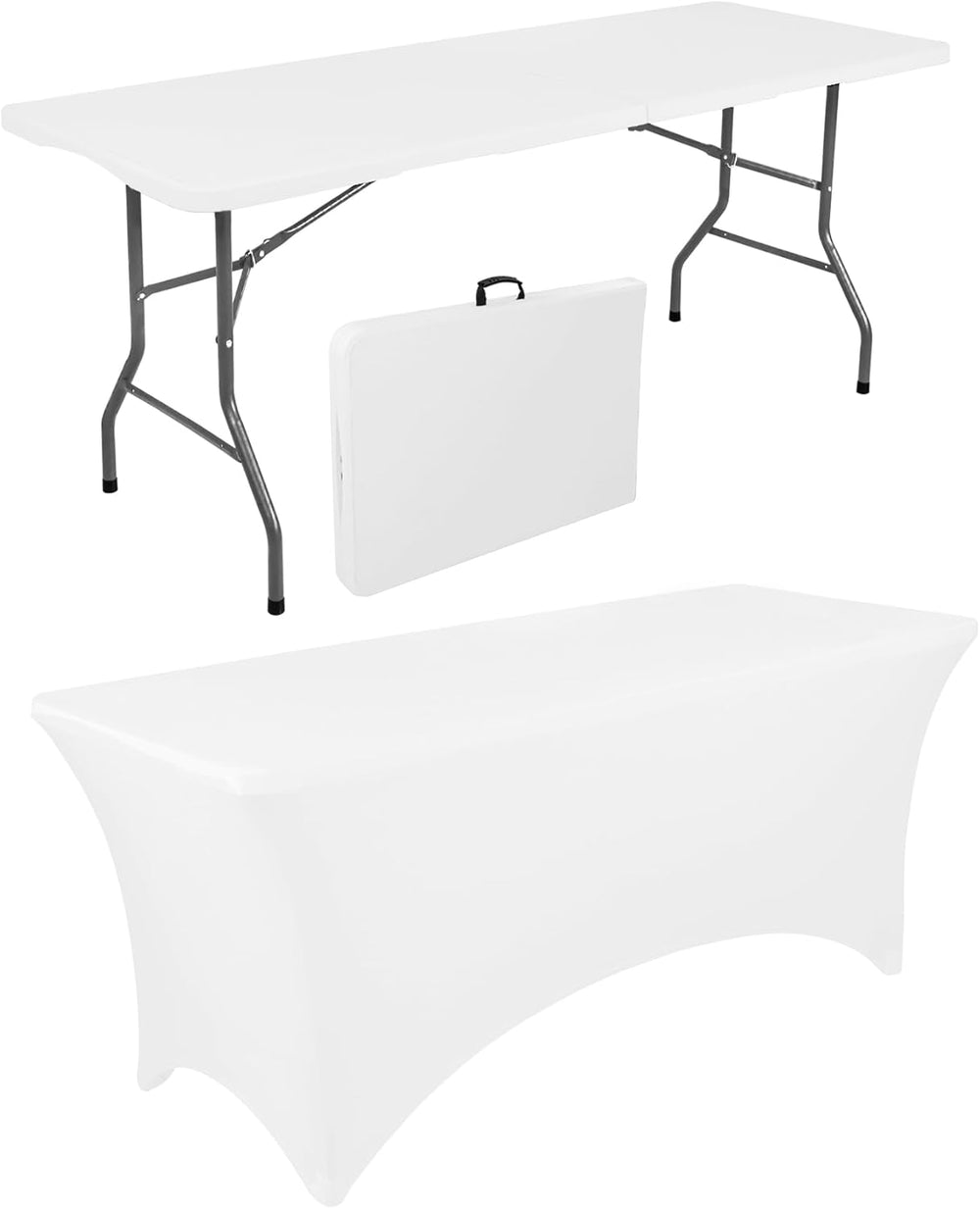 1 Set 6 FT Rectangle Folding Table with Carrying Handle, Lightweight Fold-in-...