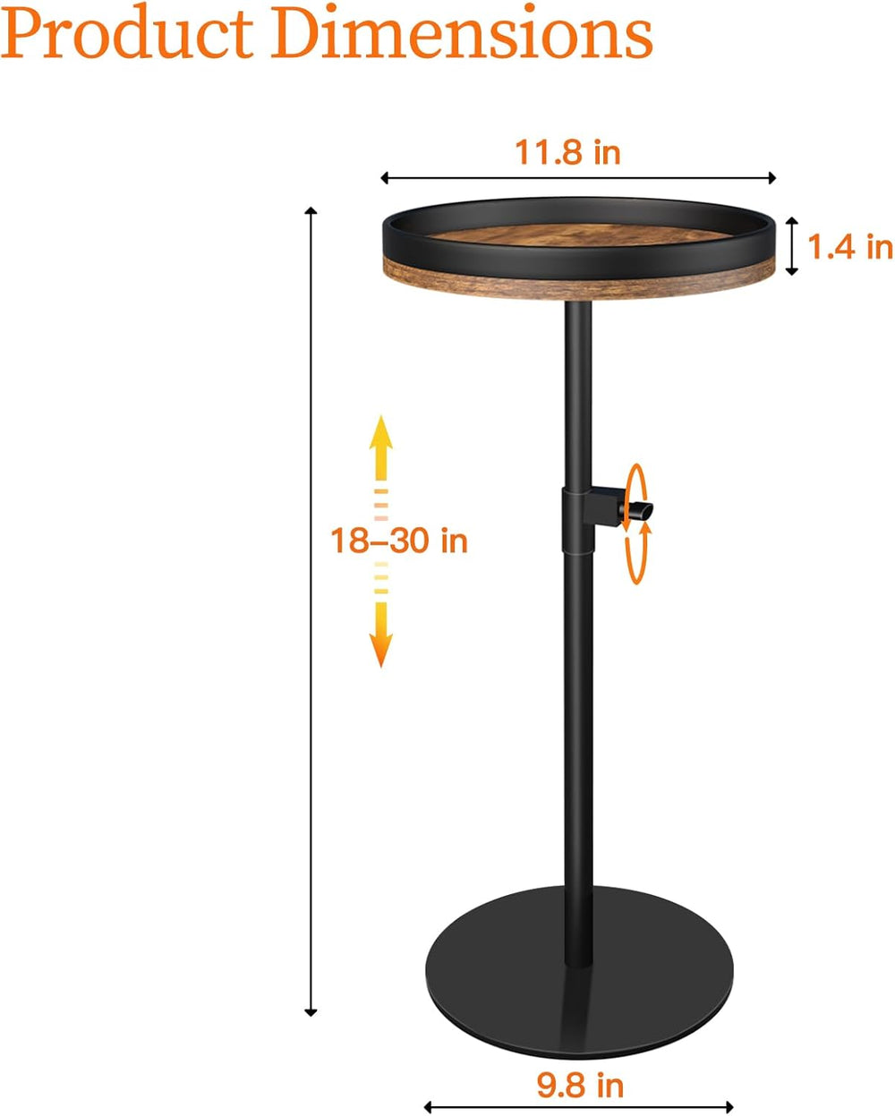 Drink Table, Small Round Side Table Height Adjustable Martini Table with Weig...