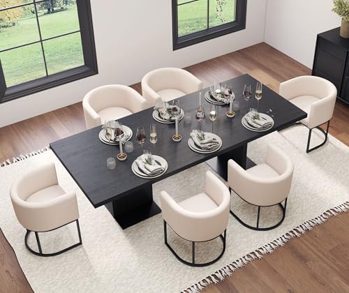 HNY Mid Century Modern Upholstered Barrel Dining Chairs with Arms Set of 6, L...