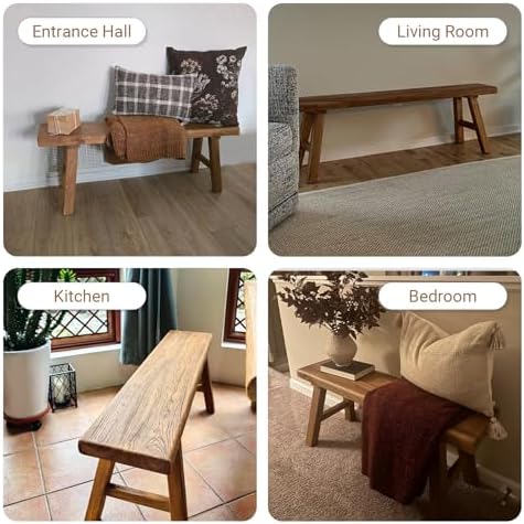 19“ Farmhouse Wooden Living Room Dining Indoor Multifunctional Elm Benches Wo...