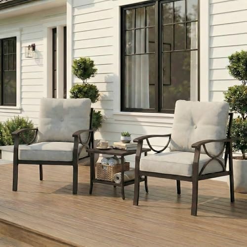 RoyalCraft Outdoor Patio Furniture Set, 3 Pieces Metal Patio Conversation Set...