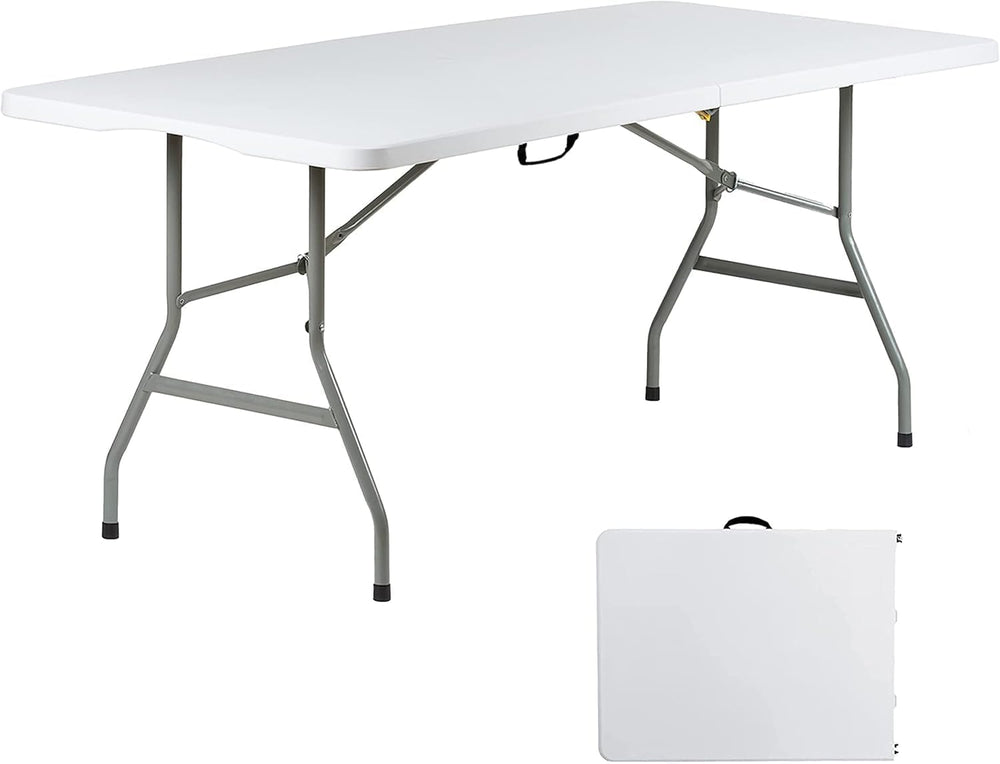 6 Foot Folding Table 6ft Foldable Portable Plastic Tables for Party, Fold-in-...