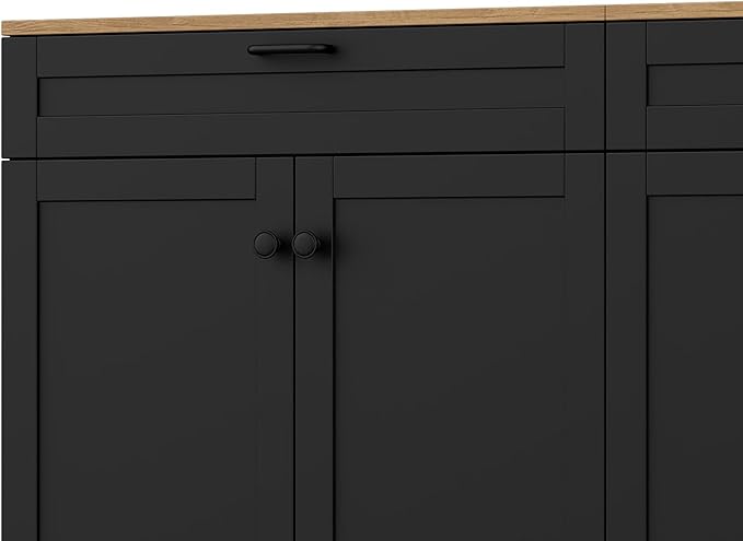 Ball & Cast Farmhouse TV Stand with 2 Drawers for TVs up to 70",Wood Grain Sideboard Buffet Cabinet w/Rustic Handles and Adjustable Shelf,Entertainment Center for Living Room,Bedroom,Black