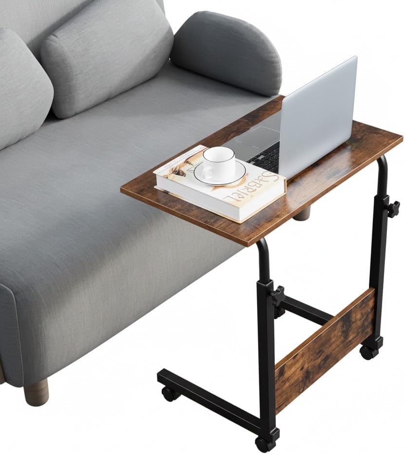 Rolling Height Adjustable C-Shaped Side Table, 15MM P2 Chipboard and Steel La...