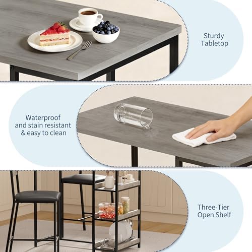 GarveeHome Dining Table Set for 2, Wood Table with Upholstered Chairs