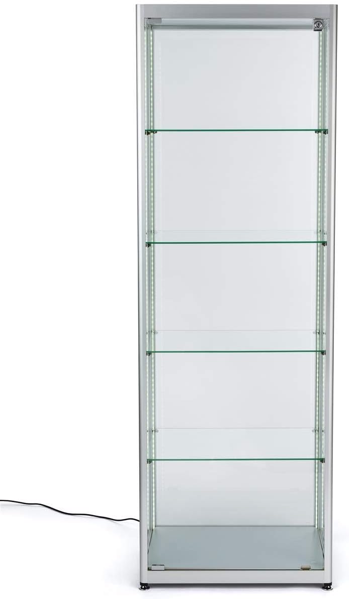 Displays2go Locking Glass Display Case, Illuminated, Silver