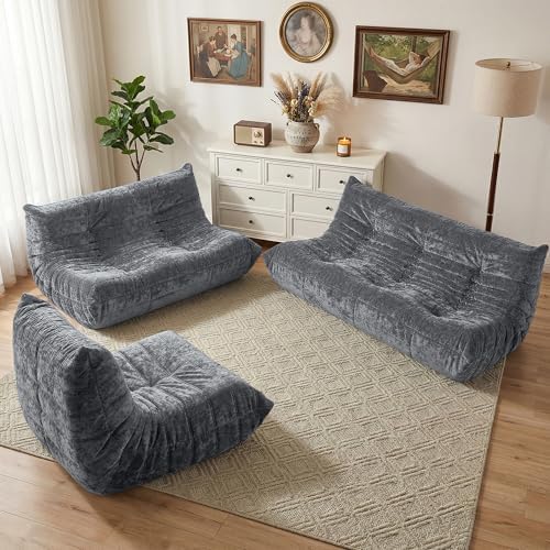 HABUTWAY Giant Bean Bag Chairs Loveseat for Adults,2 Seater,Grey | Loveseat F...