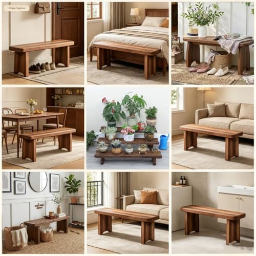 Entryway Bench, Solid Wood Bench, Wooden Shoe Bench for Entryway, Farmhouse E...