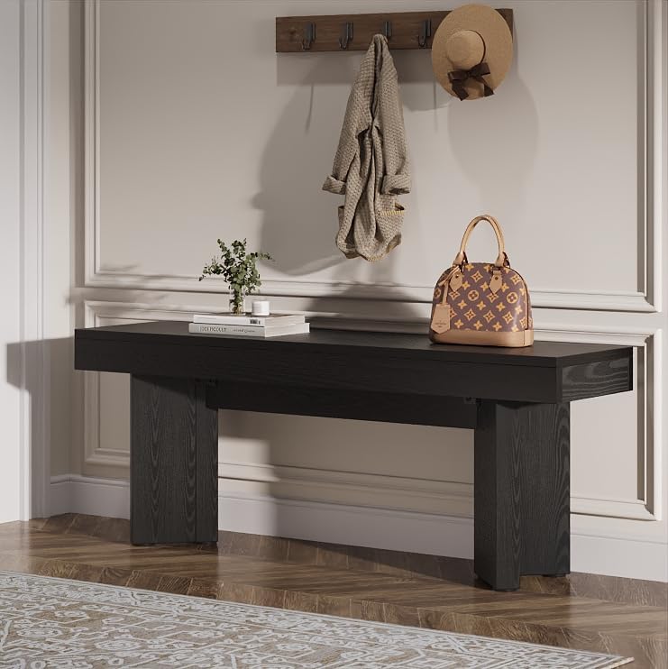 Tribesigns 47" Wooden Entryway Bench | Farmhouse Indoor End of Bed Bench, Long Table Benches Seat for Bedroom, Hallway, Foyer, End of Bed (Black)