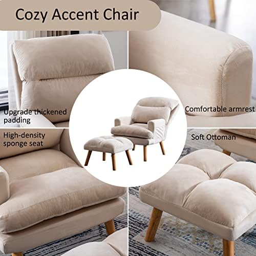 INZOY Accent Chairs with Ottoman Set, Modern Velvet Armchair with Adjustable ...