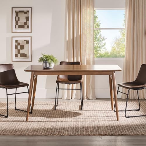 Walker Edison Mid-Century Modern Solid Wood Tapered-Leg Dining Table, 59 Inch...