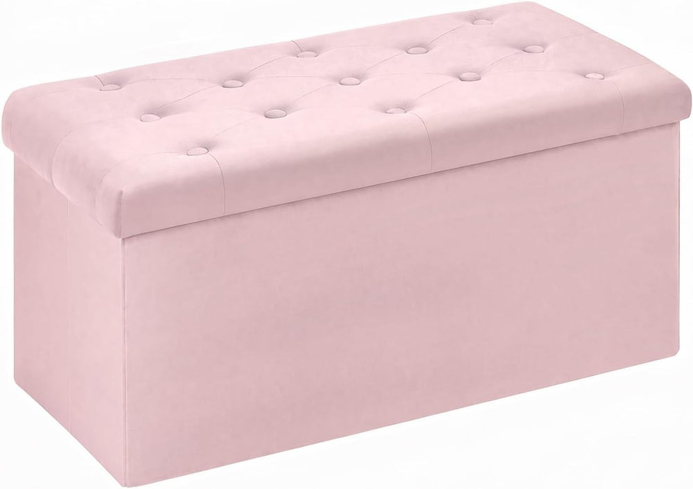 B FSOBEIIALEO Folding Storage Ottoman, Long Ottomans Shoes Bench, Velvet Stor...