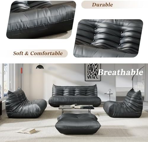 Comfy Lazy Floor Sofa Couch,Soft Armless Chair,Faux Leather Lounge Chair,Corn...