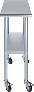 AmGood 15" Long x 30" Deep Stainless Steel Table with Casters