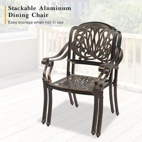 VINGLI 5-Piece Outdoor Patio Dining Set, Cast Aluminum All-Weather Outdoor Ta...