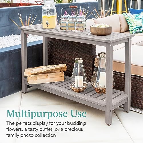 Best Choice Products 48in 2-Shelf Eucalyptus Wooden Console Table Indoor Outd...
