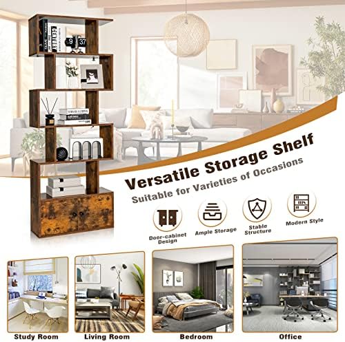 GIANTEX Set of 2 6-Tier Geometric Bookcase with Cabinet, Freestanding Display...