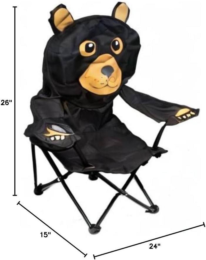 Wilcor Kids Folding Camp Chair with Cup Holder and Carry Bag - Black Bear