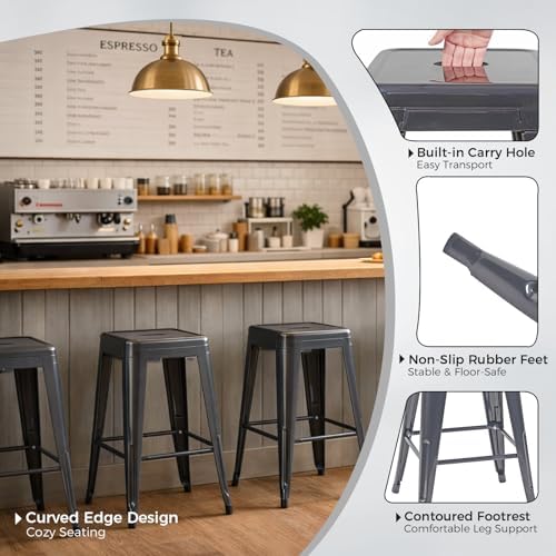 30 Inch Grey Metal Bar Stools, Set of 4, Backless