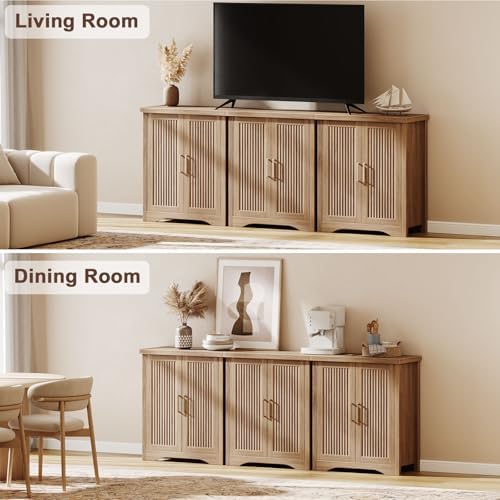 Memobarco 29" Fluted Sideboard Buffet Cabinet with Storage,Natural Oak