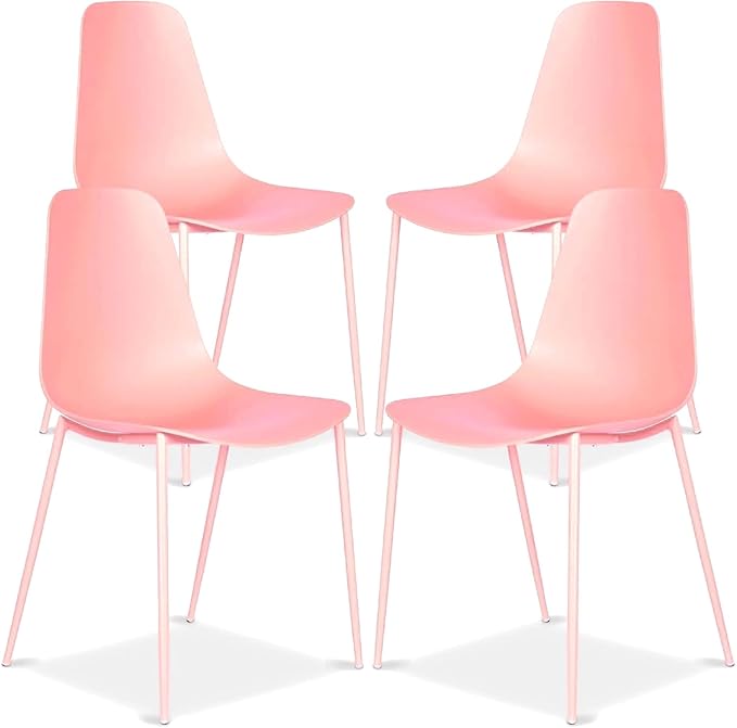 Poly & BARK Isla Modern Kitchen Chairs Set of 4 - Plastic Dining Chair with Metal Legs - Quick Assembly Simple Cafe Chairs Plastic for Indoor or Outdoor - Blush Pink