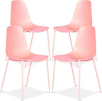 Poly & BARK Isla Modern Kitchen Chairs Set of 4 - Plastic Dining Chair with Metal Legs - Quick Assembly Simple Cafe Chairs Plastic for Indoor or Outdoor - Blush Pink