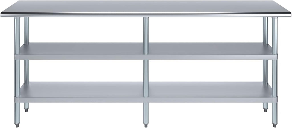 AmGood Stainless Steel Work Table with 2 Shelves | NSF | Metal Utility Table (84" Long x 14" Deep)