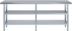 AmGood Stainless Steel Work Table with 2 Shelves | NSF | Metal Utility Table (84" Long x 14" Deep)