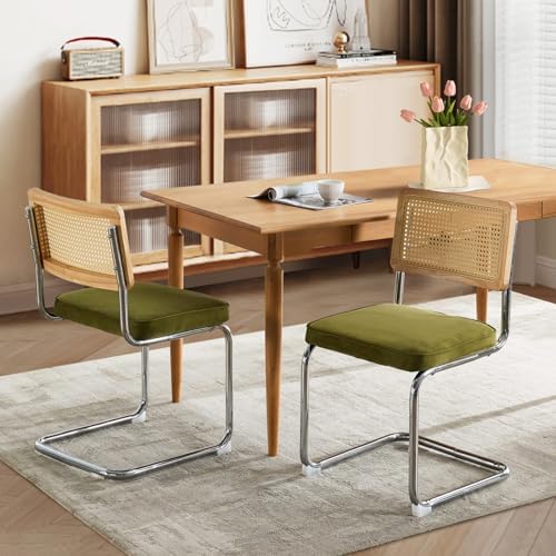 Rattan Dining Chairs Set of 4,Upholstered Mid-Century Modern Dining Room Chai...