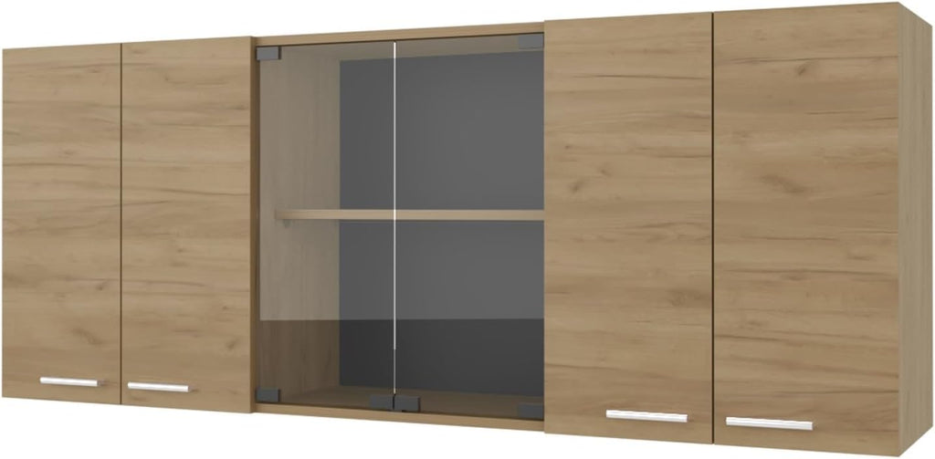 Wall Cabinet Kitchen 4 Doors and Glass Storage, Natural Oak,for Kitchen