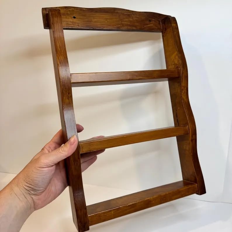 Rustic Wooden Ladder Shelf, 3-Tier Wall-Mounted Storage Rack, Farmhouse Style Decorative Shelving for Bedroom Living Room Bathroom, Natural Brown Wood Finish