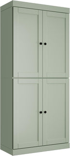 Palace Imports Solid Wood Kitchen Pantry Cabinet - 71.5" Tall x 32" Wide - Wooden Storage Cabinet with 4 Shaker Doors & 4 Adjustable Shelves, Sage, 100% Renewable Eco-Friendly Wood, Made in Brazil