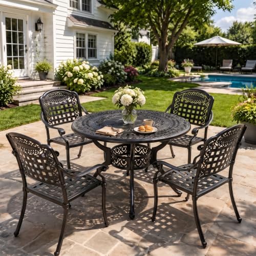 VIVIJASON 5-Piece Outdoor Patio Furniture Dining Set, All-Weather Cast Alumin...