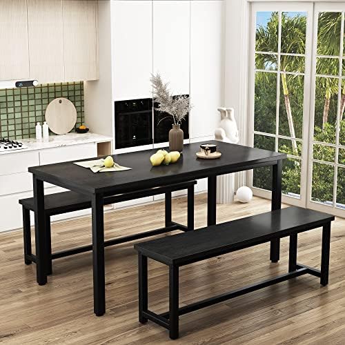 Recaceik Dining Table Set with Bench, 3 Pieces Dining Furniture Set Kitchen T...