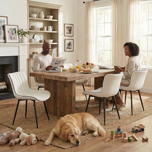 YOUNUOKE Dining Chairs Set of 2 Mid-Century Modern Kitchen Chairs White